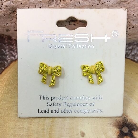 Fresh yellow crystal bow earrings  Earrings - Picture 1 of 4